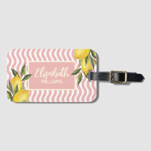 Custom Name Summer Mediterranean Lemon Luggage Tag (Front Horizontal)