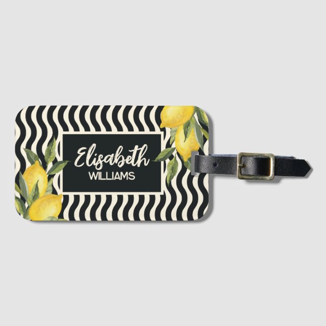 Custom Name Summer Mediterranean Lemon Luggage Tag (Front Horizontal)