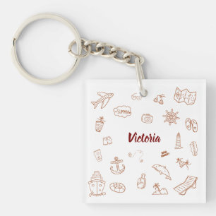 Custom Name Summer Vacation Doodle Keychain