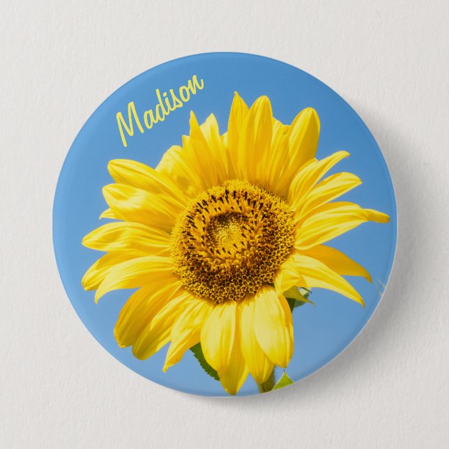 Custom name Sunflower 3 Inch Round Button (Front)