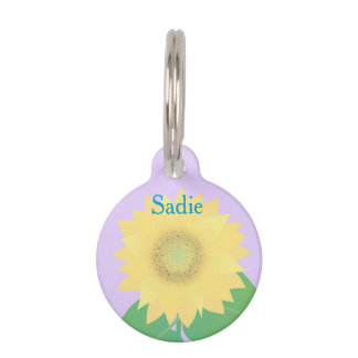 Custom Name, Sunflower Round Pet Dog ID Tag