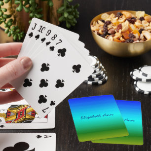Custom Name Sunset Horizon Blue Green Striped Playing Cards