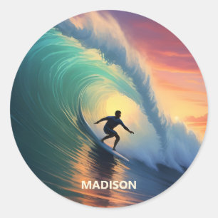 Custom Name Surfing Classic Round Sticker