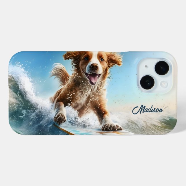 Custom Name Surfing Dog Case-Mate iPhone Case (Back (Horizontal))