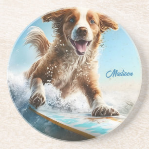 Custom Name Surfing Dog Coaster