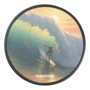 Custom Name Surfing Hockey Puck