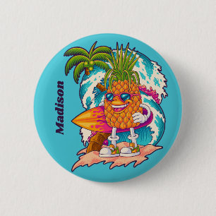 Custom Name Surfing Pineapple 2 Inch Round Button