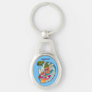 Custom Name Surfing Pineapple Keychain
