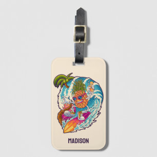Custom Name Surfing Pineapple Luggage Tag