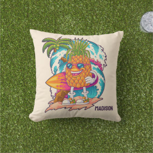 Custom Name Surfing Pineapple Outdoor Pillow