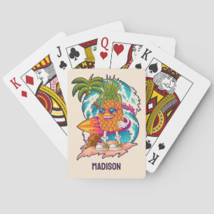 Custom Name Surfing Pineapple Playing Cards