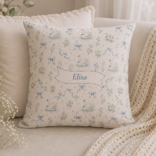 Custom Name Swan Lake Cottagecore Vintage Bow Gift Throw Pillow