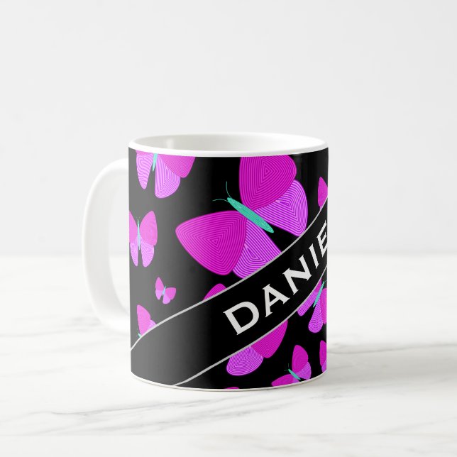 Custom Name + Swarm of Artistic Butterflies Mug (Front Left)