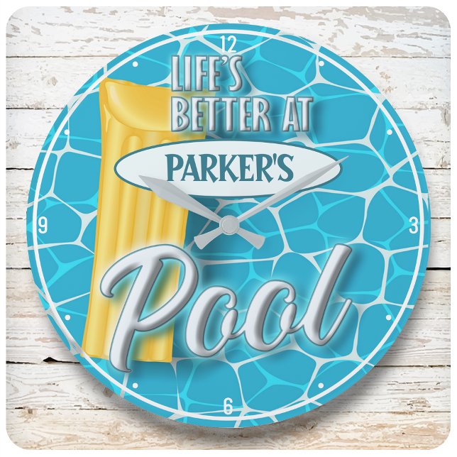 Custom NAME Swimming Pool Party Aquatics Fun Large Clock (Creator Uploaded)