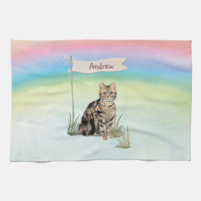 Custom Name Tabby Cat Pet Kitchen Towel (Horizontal)