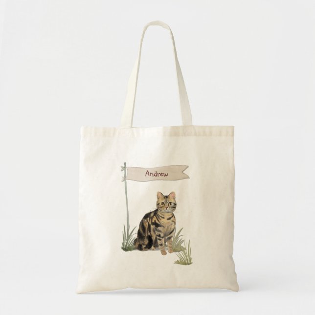 Custom Name Tabby Cat Pet Tote Bag (Front)