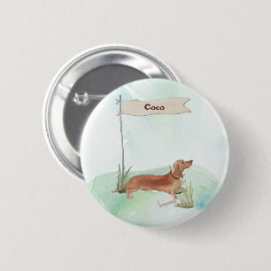 Custom Name Tan Dachshund Pet Dog 2 Inch Round Button