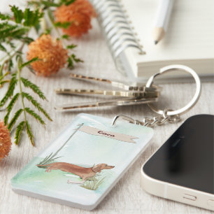 Custom Name Tan Dachshund Pet Dog Keychain