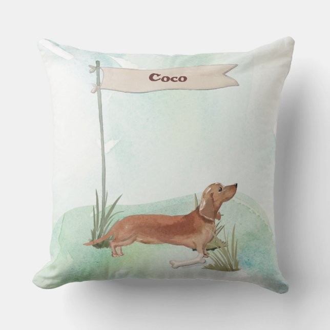 Custom Name Tan Dachshund Pet Dog Throw Pillow (Front)
