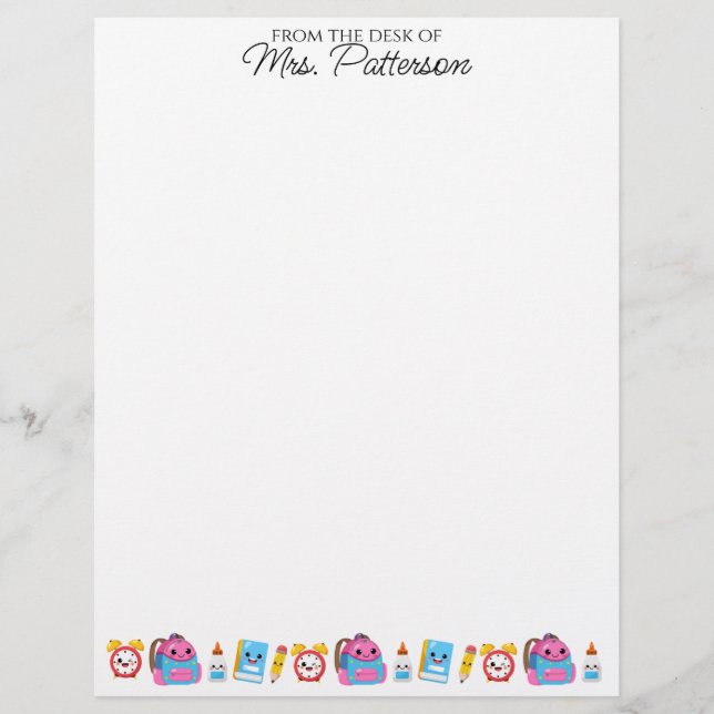 Custom Name Teacher Gift Letterhead Cute Kawaii (Front)