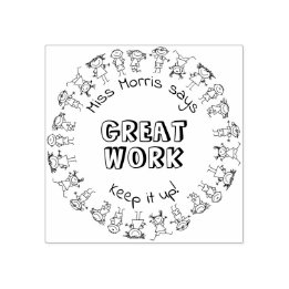 Custom Name Teacher Says Great Work Rubber Stamp