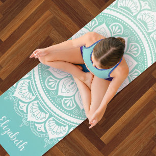 Custom Name Teal Mandala Exercise Yoga Mat