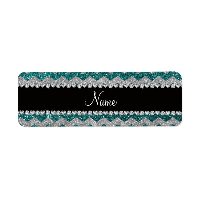 Custom name teal silver glitter chevrons (Front)