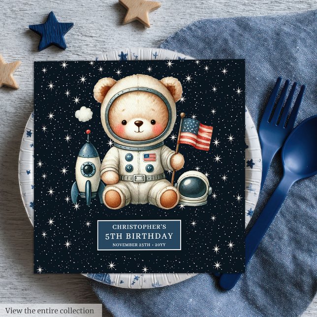 Custom Name Teddy Astronaut Napkins Baby Shower (Custom Name Teddy Astronaut Napkins for Baby Shower)