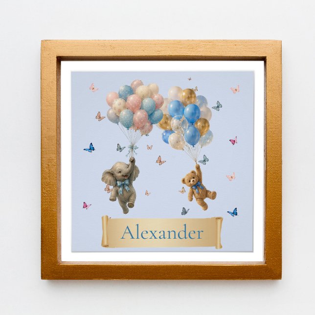 Custom Name Teddy Bear and Elephant Balloons Poster (Creator Uploaded)
