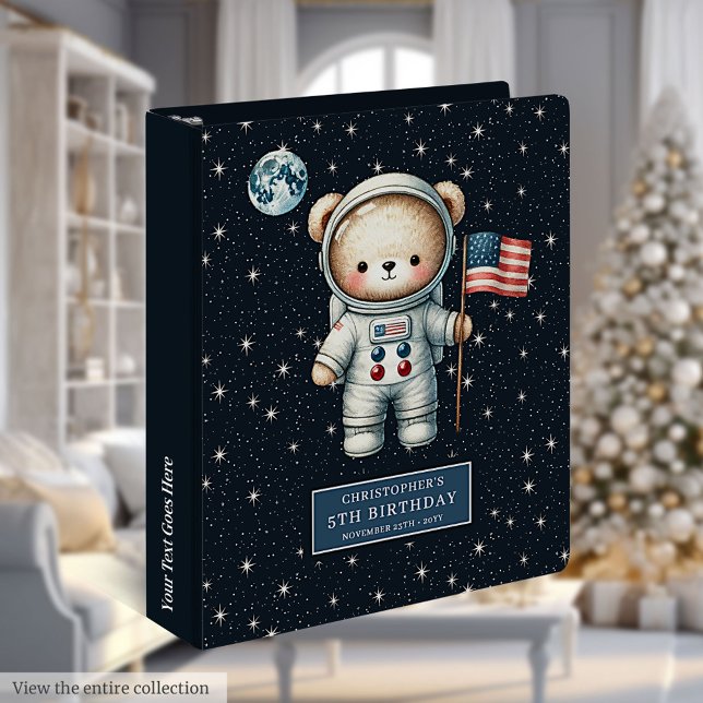 Custom Name Teddy Bear Astronaut Baby Shower Album Binder (Custom Name Teddy Bear Astronaut Baby Shower Album 3 ring binder)