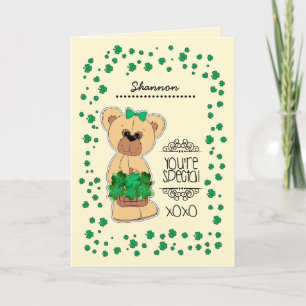 Custom Name Teddy Bear St. Patrick's Day Card