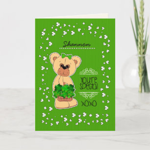 Custom Name Teddy Bear St. Patrick's Day Card