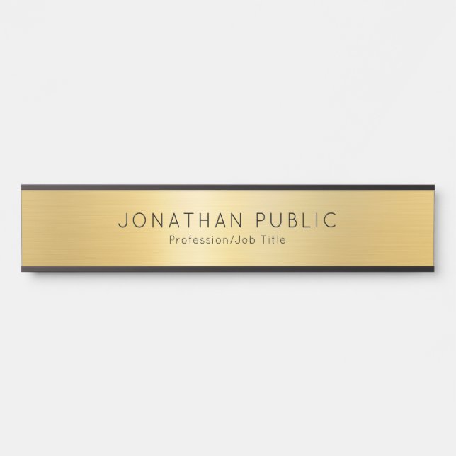 Custom Name Template Elegant Black & Gold Long Door Sign (Front)