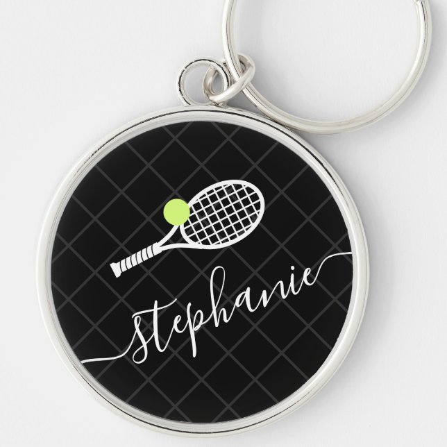 Custom Name Tennis Ball Racket Monogram Keychain (Front)