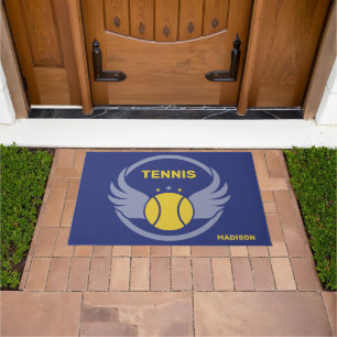 Custom Name Tennis Ball with Wings Doormat
