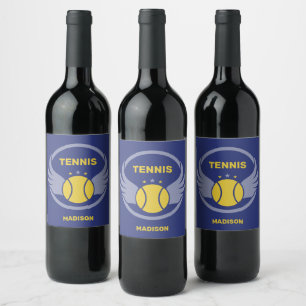 Custom Name Tennis Ball with Wings Wine Label
