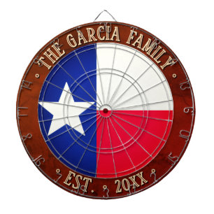 Custom Name TEXAS FLAG Rustic Brown Colour Border Dartboard