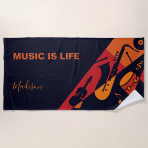 Custom name & text Abstract Music beach towel