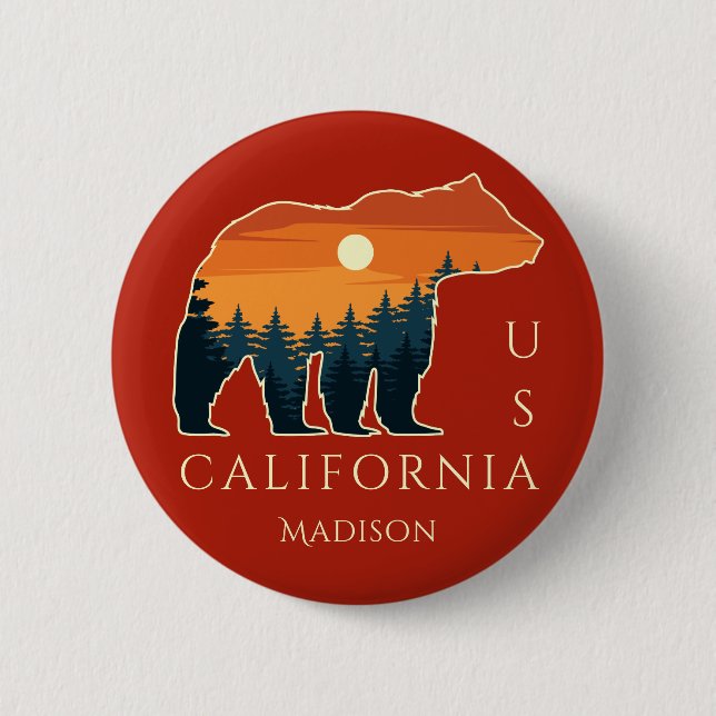 Custom name & text Bear Forest 2 Inch Round Button (Front)