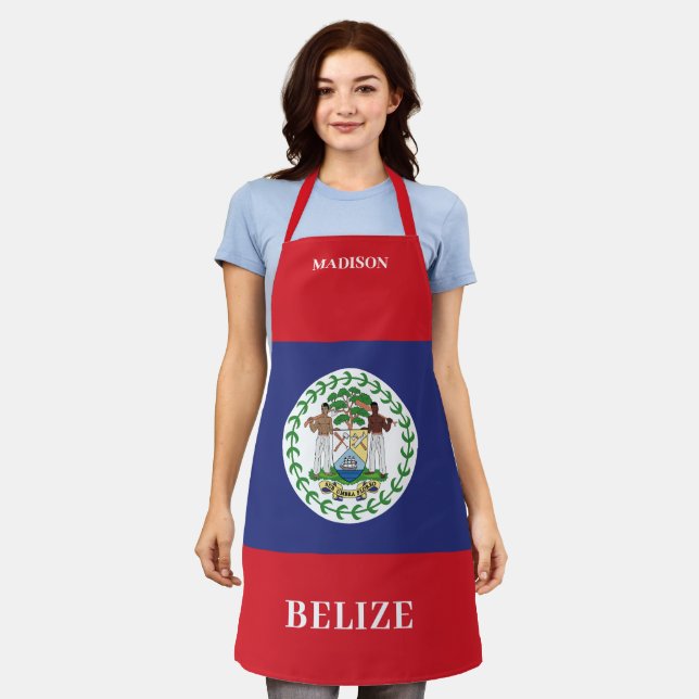 Custom Name & Text Belize Flag Apron (Worn)