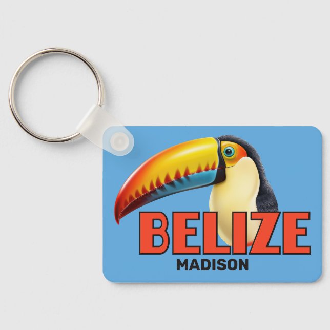 Custom Name & Text BELIZE Toucan Keychain (Back)