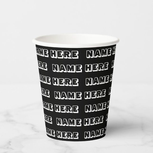 Custom name text black white pattern birthday paper cups (Front)