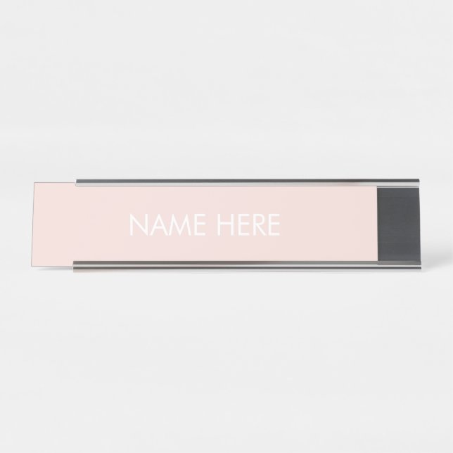 Custom name text blush pink white desk name plate (Front)