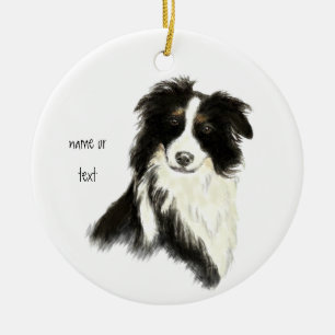 Custom Name text Border Collie Dog Pet Ceramic Ornament