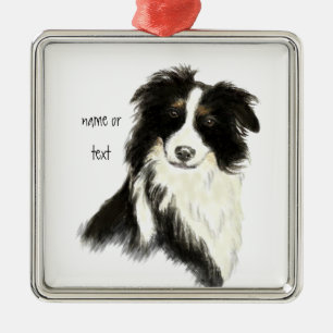 Custom Name text Border Collie Dog Pet Metal Ornament