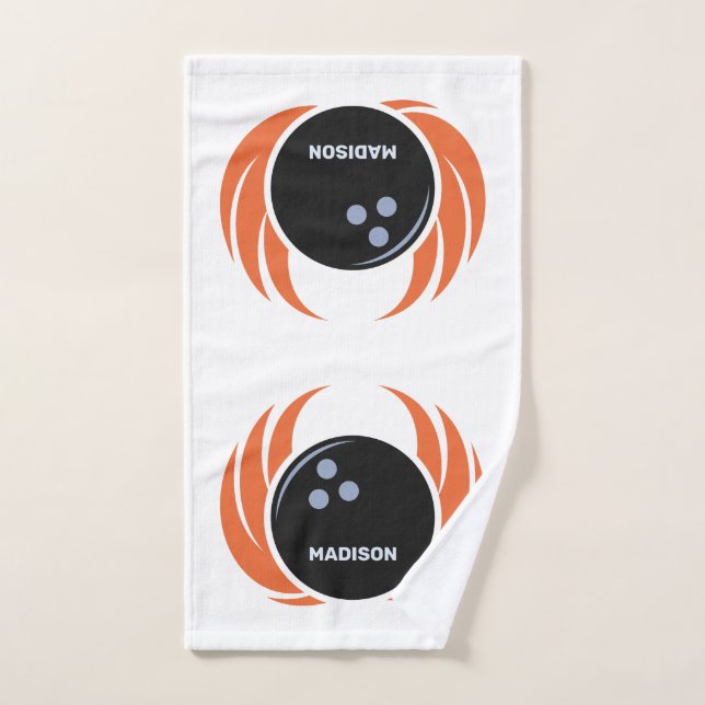 Custom Name & Text Bowling Ball with Flame Hand Towel (Hand Towel)