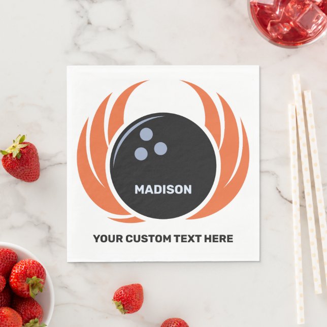 Custom Name & Text Bowling Ball with Flame Napkin (Insitu)