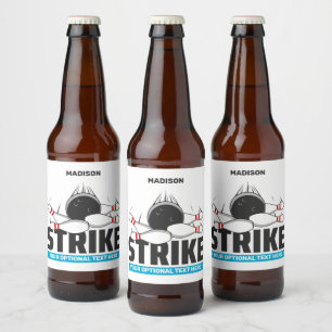 Custom Name & Text Bowling Strike Beer Bottle Label