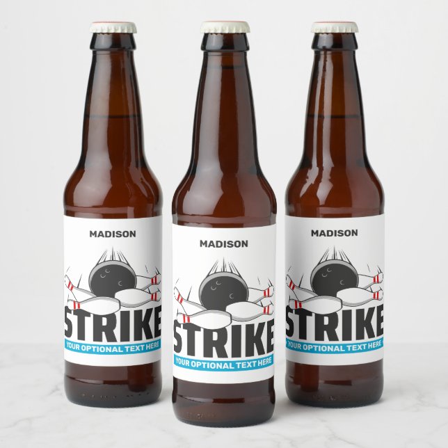 Custom Name & Text Bowling Strike Beer Bottle Label (Bottles)