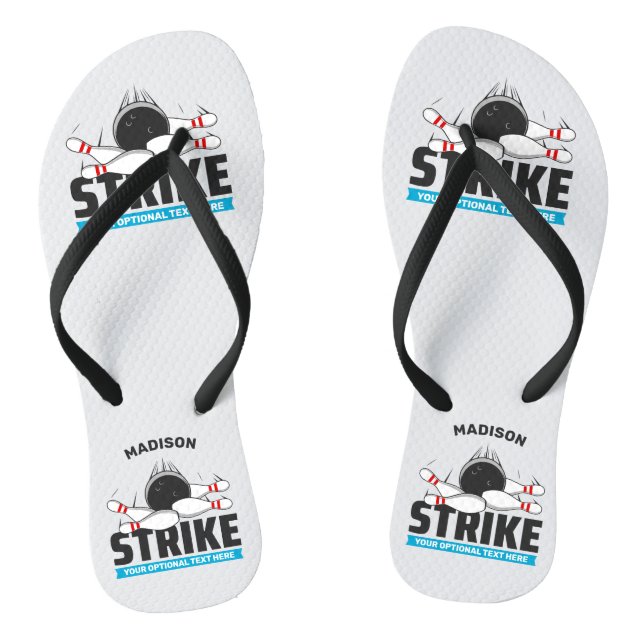 Custom Name & Text Bowling Strike Flip Flops (Footbed)